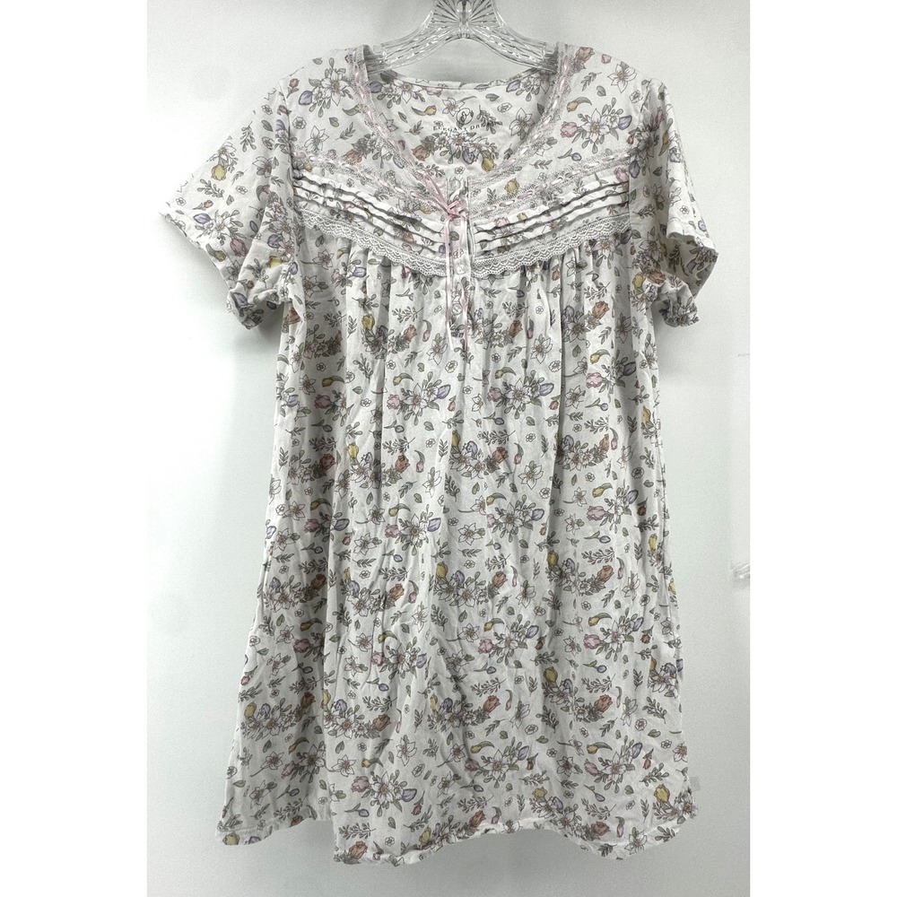 Elegant Dream Womens Floral Cotton Nightgown Lace Trim Pintuck Sleepwear Large